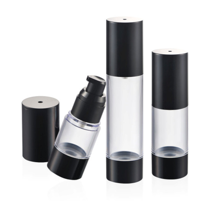 Logo Customized 50ml Black Airless Plastic Bottles For Lotion Silm And Sleek