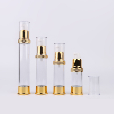 Plastic Clear White Silver Overcap Airless Cosmetic Bottles Packaging For Lotion 10ml - 30ml