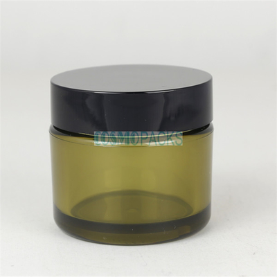 Cylinder PETG Green Plastic Jar Skin Care Packaging With Screw Top Lid