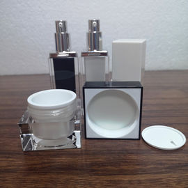 Popular 20g 30g 50g white plastic acrylic black cap square double walled cosmetic manufacturer skin care cream jar