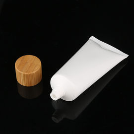 wholesale empty 30ml plastic soft cosmetic tube, 60ml plastic white cream tube with bamboo cap, empty PET soft tube