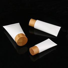 wholesale empty 30ml plastic soft cosmetic tube, 60ml plastic white cream tube with bamboo cap, empty PET soft tube