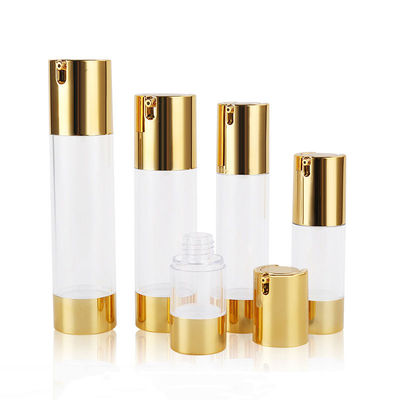 Gold Transparent Airless Cosmetic Bottles For Lotion Spray 30ml 50ml