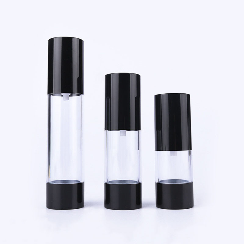 Logo Customized 50ml Black Airless Plastic Bottles For Lotion Silm And Sleek