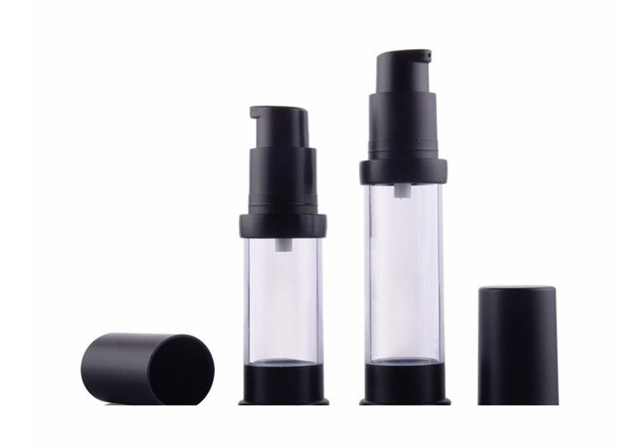 Plastic Small Airless Cosmetic Bottles 5ml 10ml Black Refillable With OEM