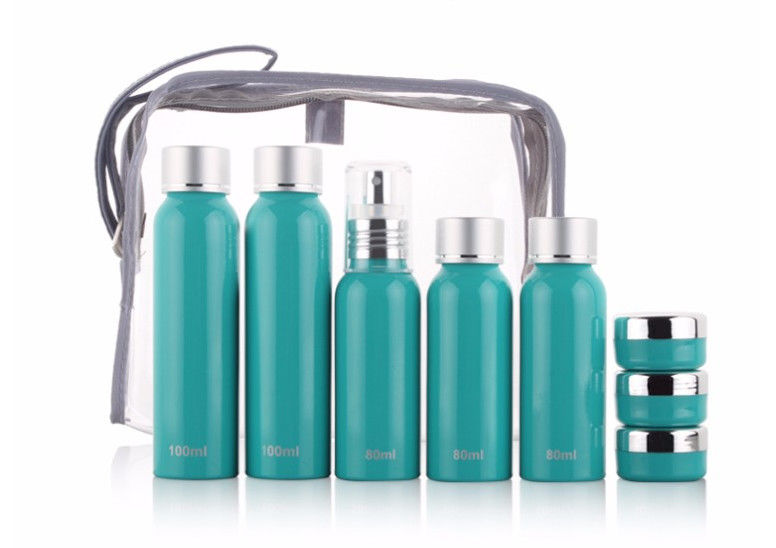 8pcs PET Plastic Travel Bottle Kit , Pump Sprayer 80ml Cosmetic Travel Kit