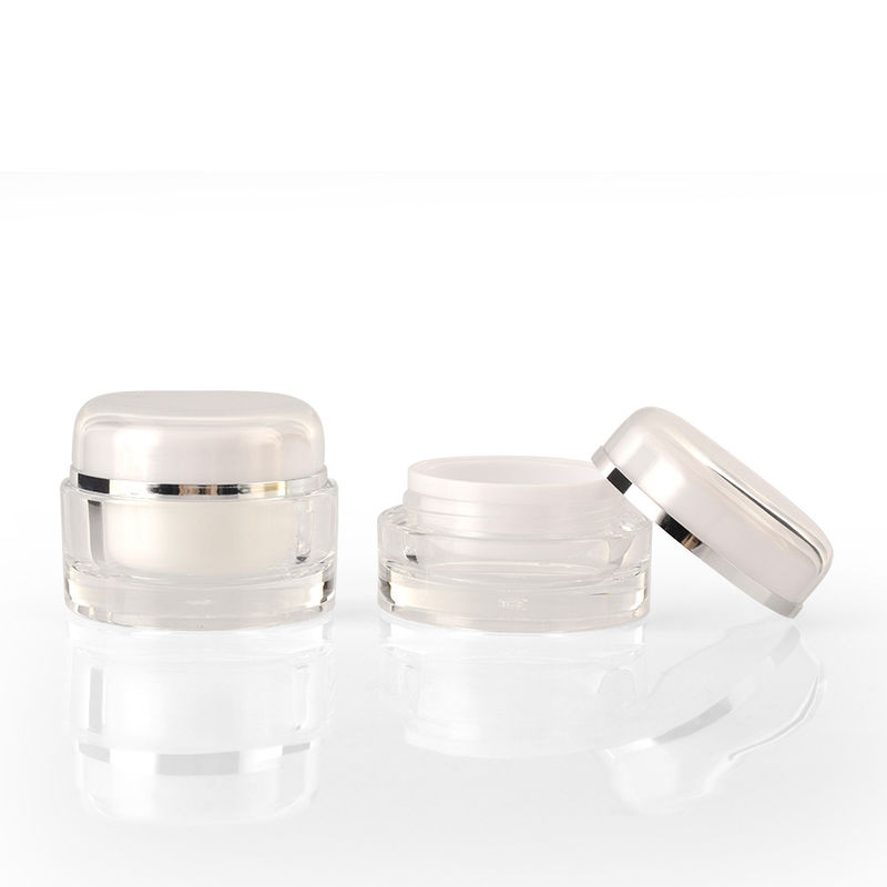 Plastic Acrylic PMMA Empty Cosmetic Jars With Plating Round Shape White Color