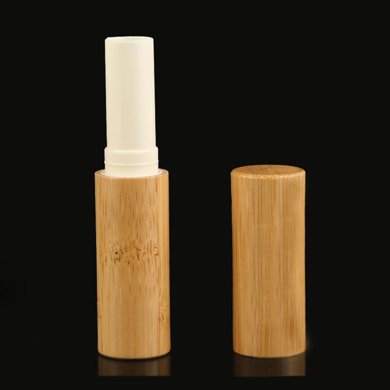 Economical 4.5g bamboo color plastic PP wooden cover round OEM lipstick tube cosmetic packaging